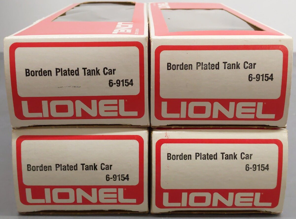 Lionel O Gauge Borden Plated Tank Cars: 6-9154 (4) EX/Box
