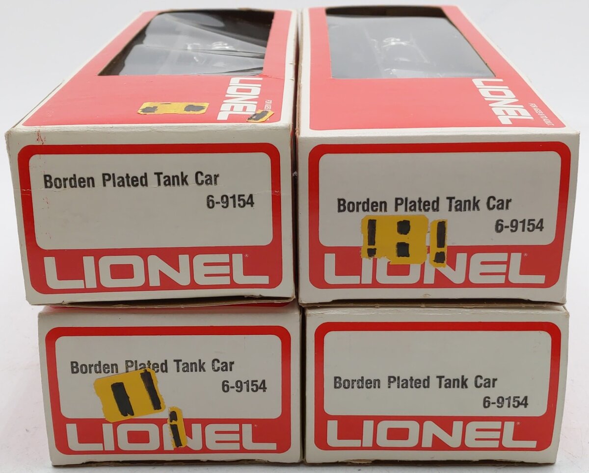 Lionel O Gauge Borden Plated Tank Cars: 6-9154 (4) EX/Box
