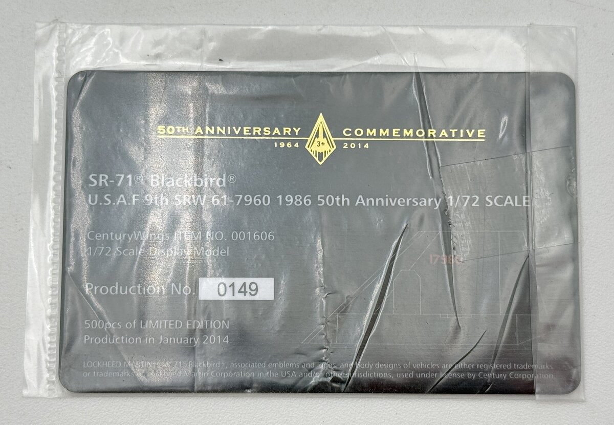 Century Wings 001606 1:72 SR-71 Blackbird U.S.A.F 9th SRW 61-7960 1986 LN/Box