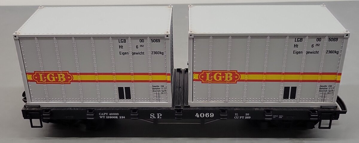 LGB 4069 G Scale Flatcar w/2 Grey LGB Containers EX/Box