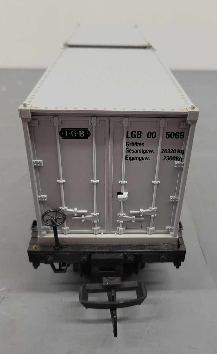 LGB 4069 G Scale Flatcar w/2 Grey LGB Containers EX/Box