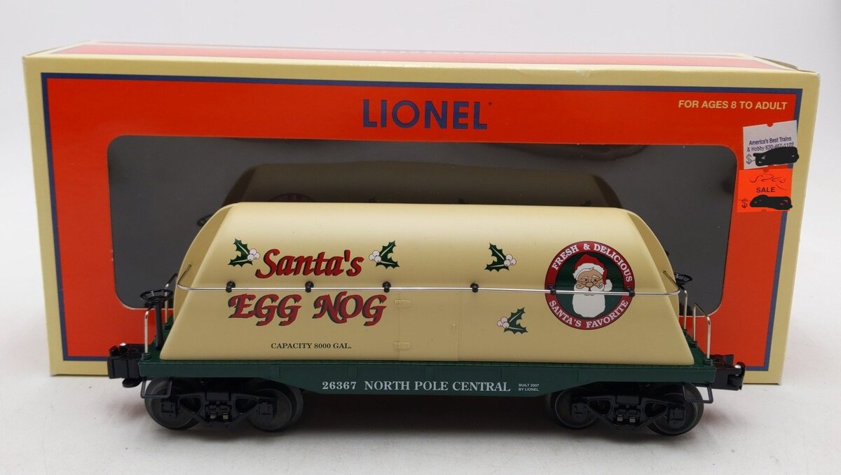 Lionel 6-26367 O Gauge Santa Egg Nog Flatcar w/Container LN/Box