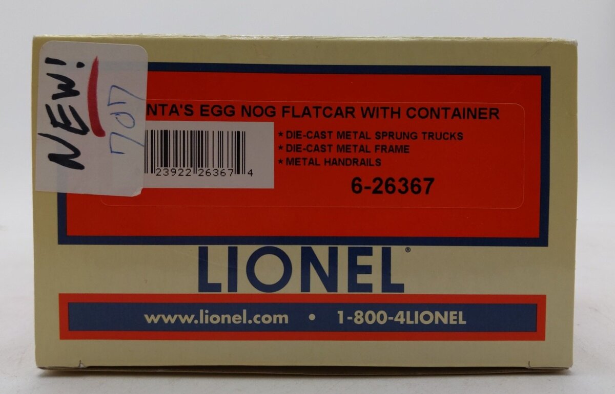 Lionel 6-26367 O Gauge Santa Egg Nog Flatcar w/Container LN/Box
