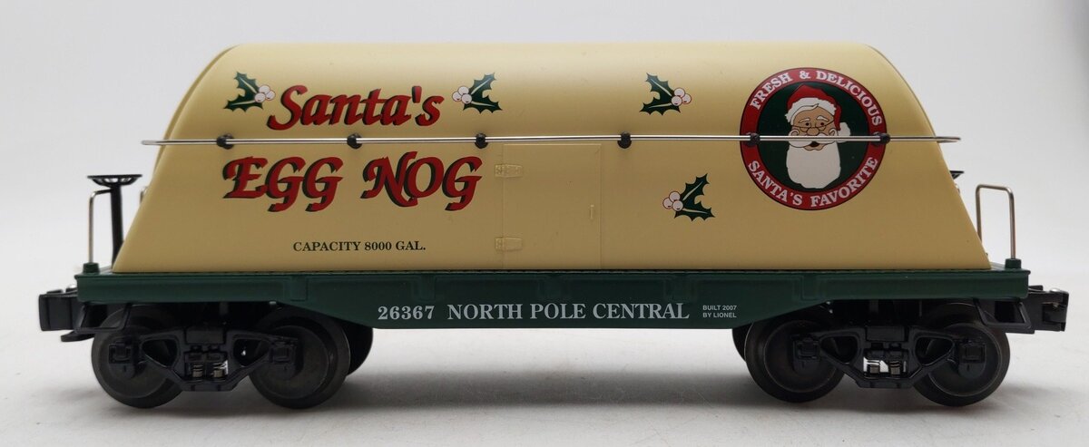 Lionel 6-26367 O Gauge Santa Egg Nog Flatcar w/Container LN/Box
