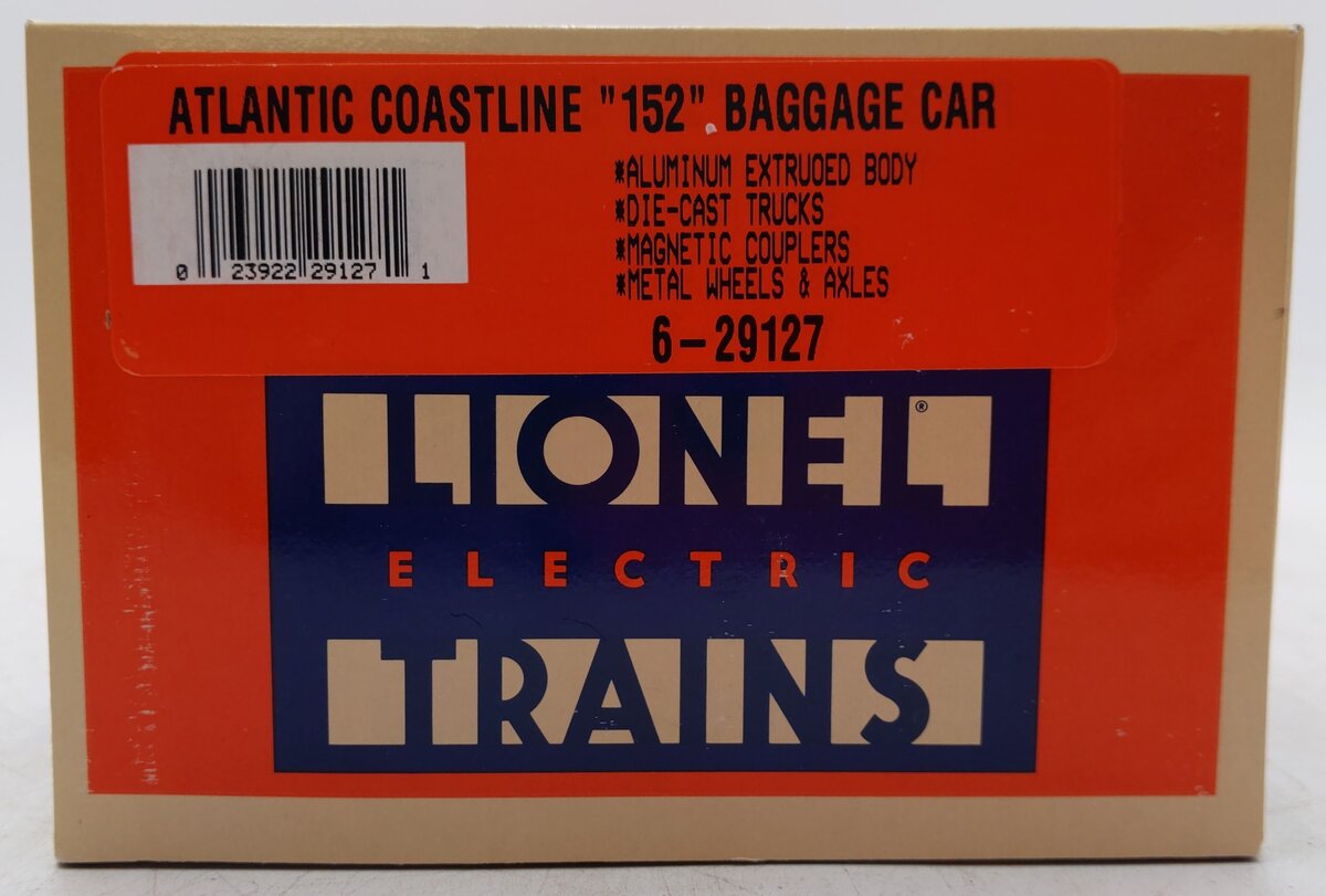 Lionel 6-29127 O Gauge Atlantic Coast Line Aluminum Baggage Car #152 EX/Box