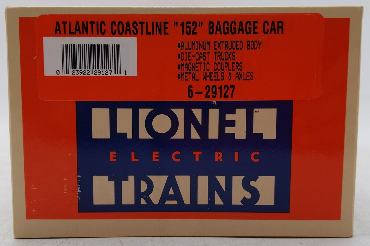 Lionel 6-29127 O Gauge Atlantic Coast Line Aluminum Baggage Car #152 EX/Box