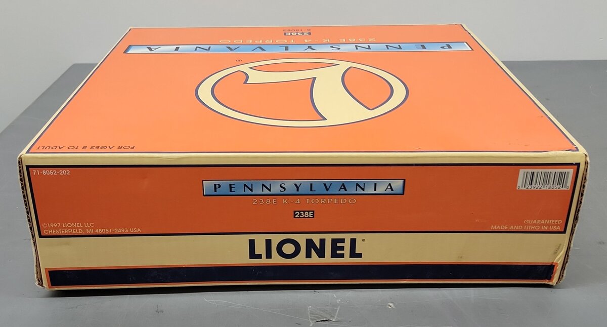 Lionel 6-18052 O Gauge Pennsylvania K-4 Torpedo Steam Locomotive & Tender #238E EX/Box