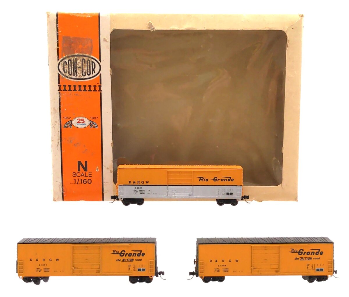 Con-Cor 0001-008817 N Rio Grande 50' Boxcars (Pack of 3) EX/Box