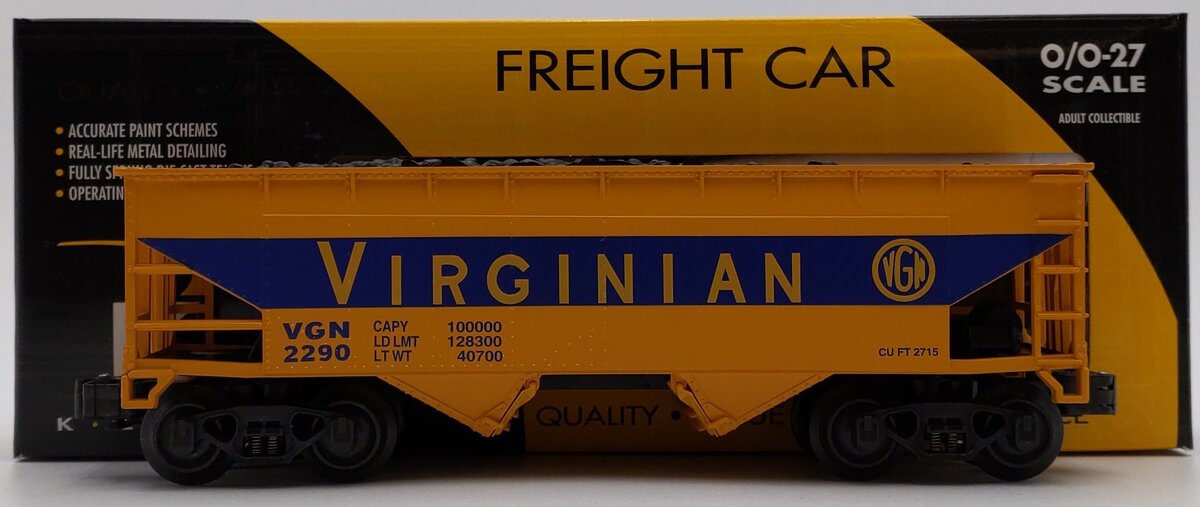 K-Line K621-44635 O Gauge Virginian Hopper w/Coal Load #2290 EX/Box
