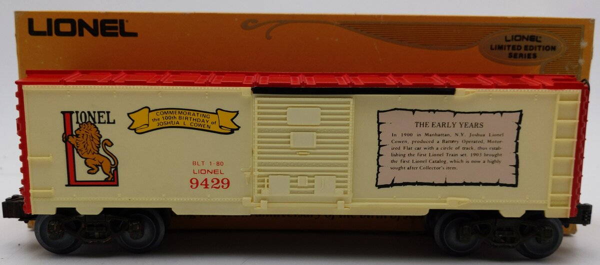 Lionel 6-9429 O Gauge Joshua Lionel Cowen Early Years Boxcar EX/Box