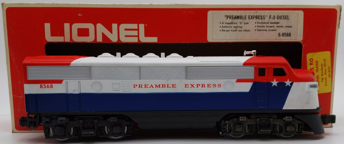 Lionel 6-8568 O Gauge Preamble Express F3 A Diesel Locomotive #8568 EX/Box