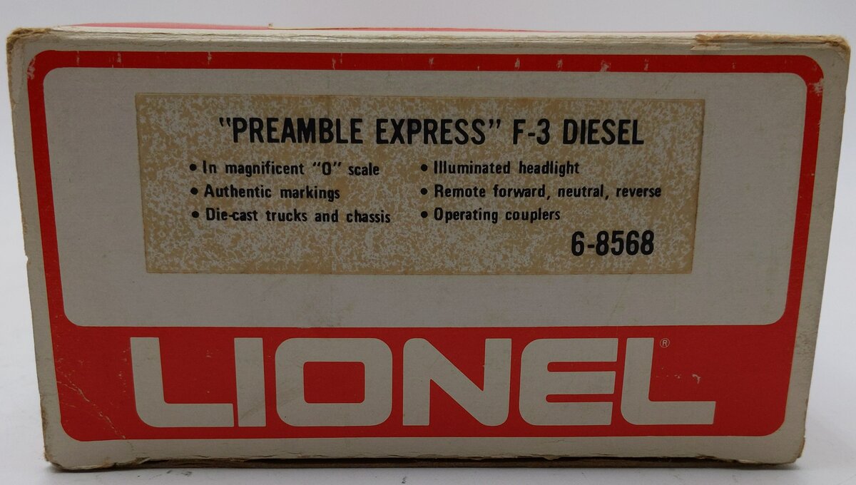 Lionel 6-8568 O Gauge Preamble Express F3 A Diesel Locomotive #8568 EX/Box