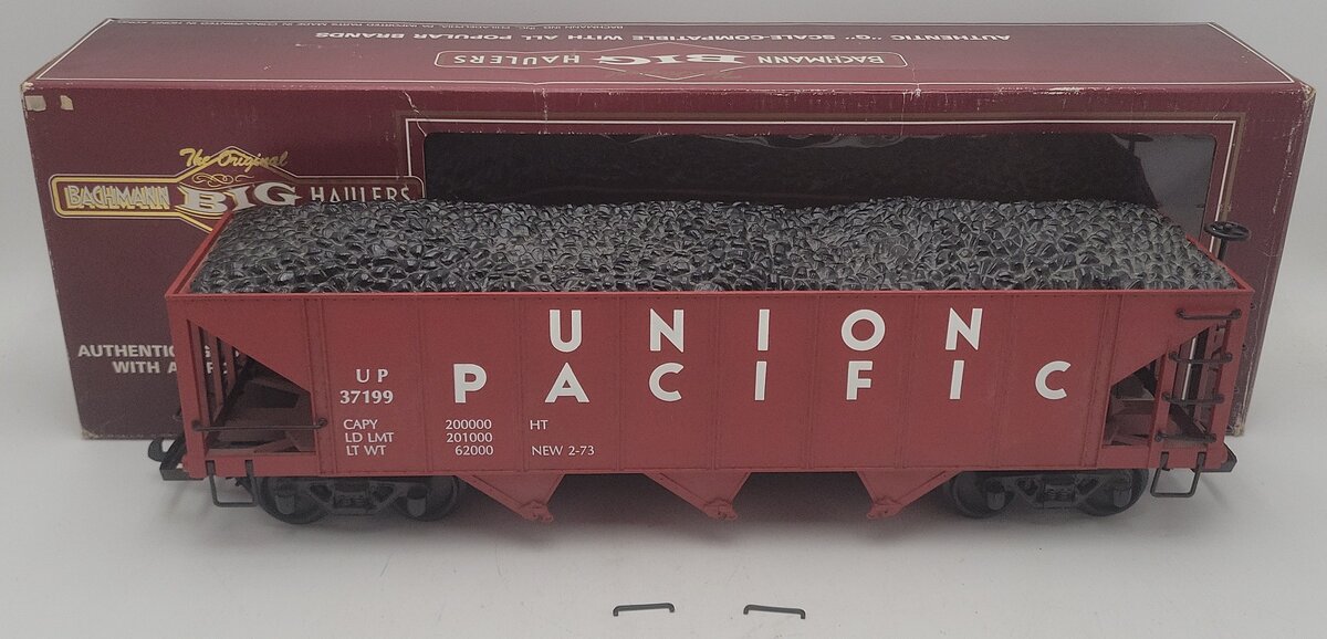 Bachmann 98201 G Scale Union Pacific 3 Bay Hopper #37199 w/ Coal Load VG/Box