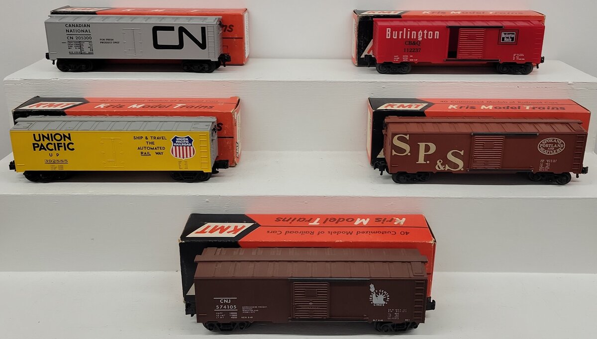 KMT O Gauge Assorted Freight Cars; 574105, 205300, 112237, 392885, [5] VG/Box
