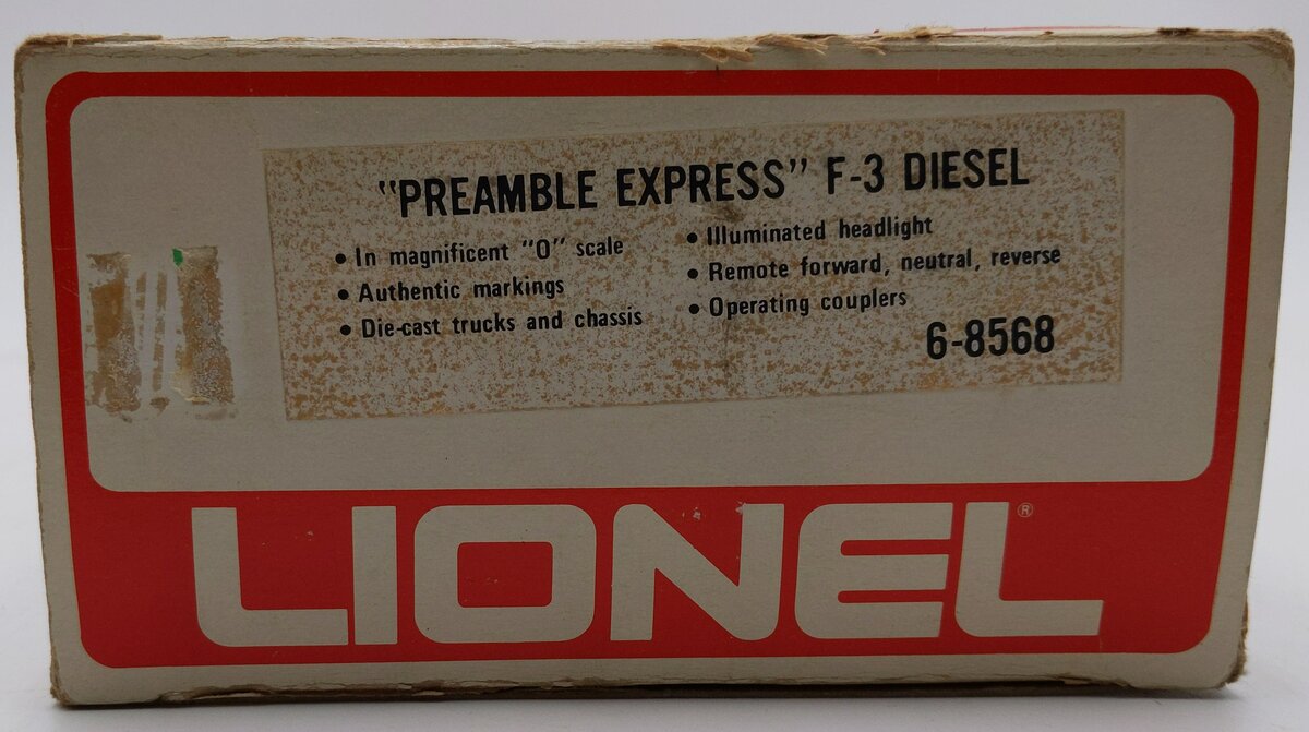 Lionel 6-8568 O Gauge Preamble Express F3 A Diesel Locomotive #8568 EX/Box