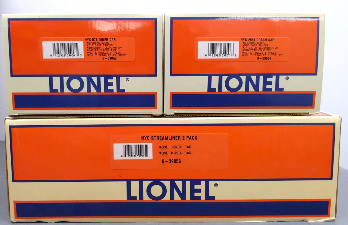 Lionel 6-39056 O Scale NYC Streamliner Passenger Car (Set of 2) LN/Box