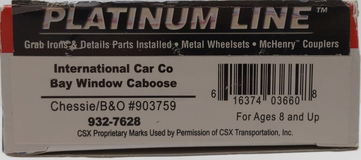 Walthers 932-7628 HO Scale Chessie/B&O Bay Window Caboose #903759 LN/Box