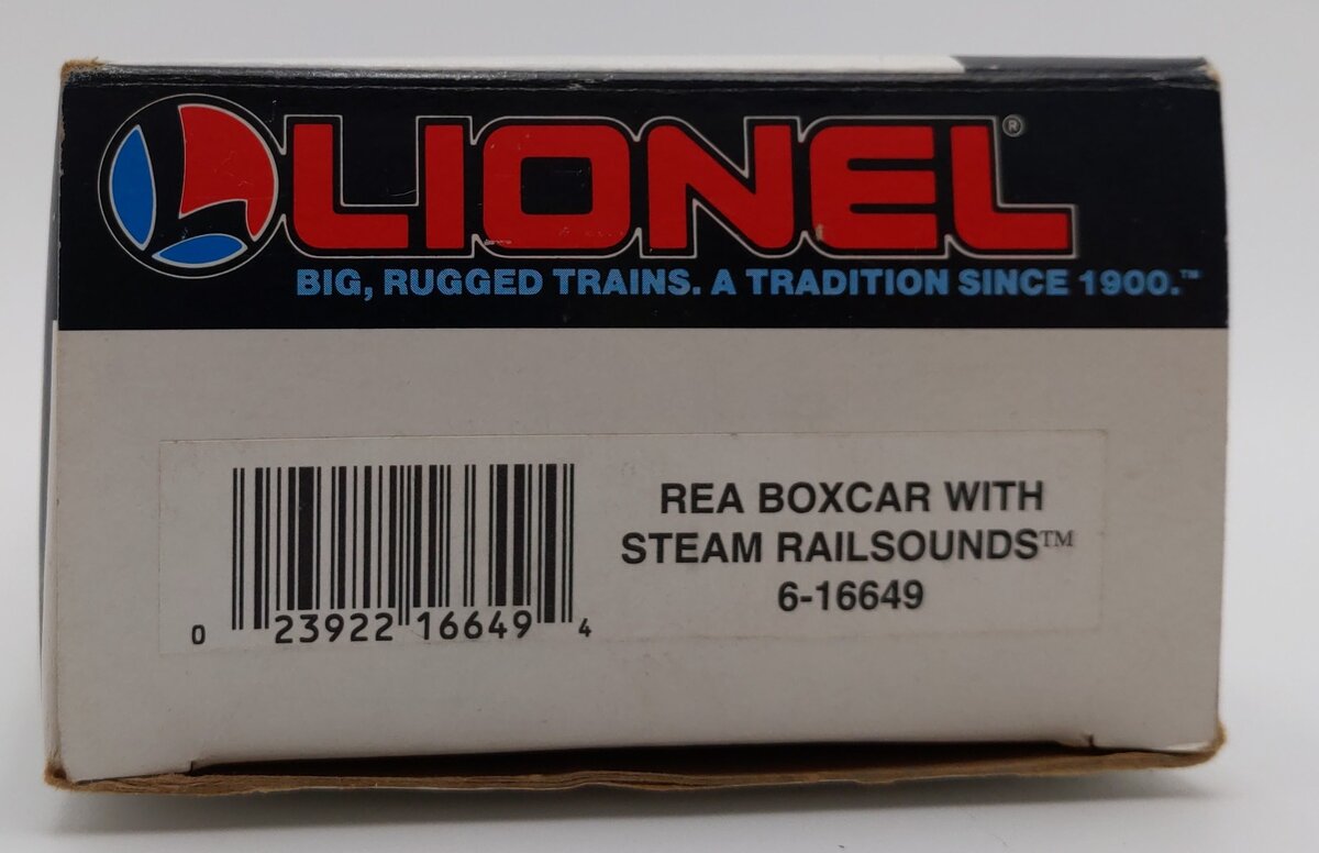 Lionel 6-16649 O Gauge REA Boxcar #16649 with Steam Railsounds EX/Box