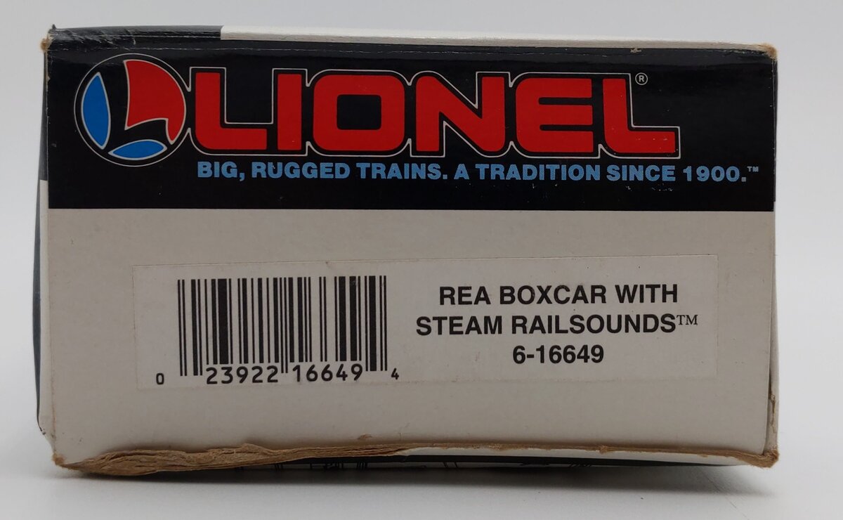 Lionel 6-16649 O Gauge REA Boxcar #16649 with Steam Railsounds EX/Box