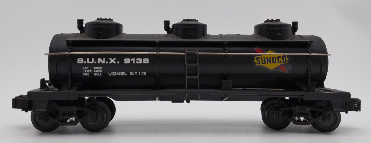 Lionel 6-9138 O Gauge Sunoco Triple Dome Black Tank Car EX/Box