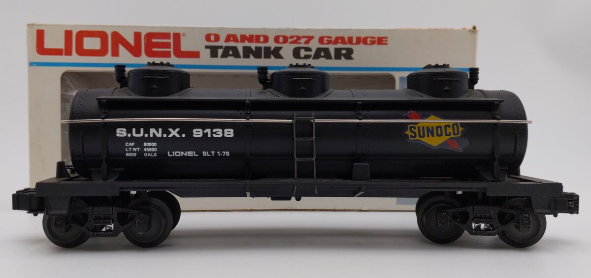 Lionel 6-9138 O Gauge Sunoco Triple Dome Black Tank Car EX/Box