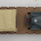 Menards 275-9200 O Scale Army Long Flatcar w/ Army Trucks #8695 EX/Box