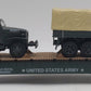 Menards 275-9200 O Scale Army Long Flatcar w/ Army Trucks #8695 EX/Box