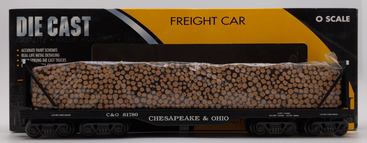K-Line K693-1251 O Gauge C&O Diecast Flatcar # 81780 w/ Pulpwood Load EX/Box