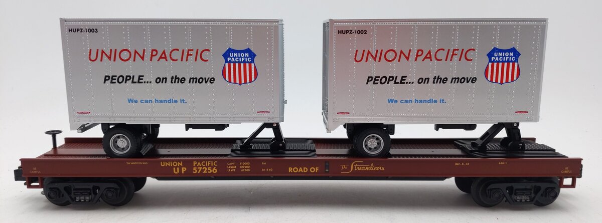 MTH 20-98107 O Gauge Union Pacific Flatcar w/2 Short Trailers #57256 EX/Box