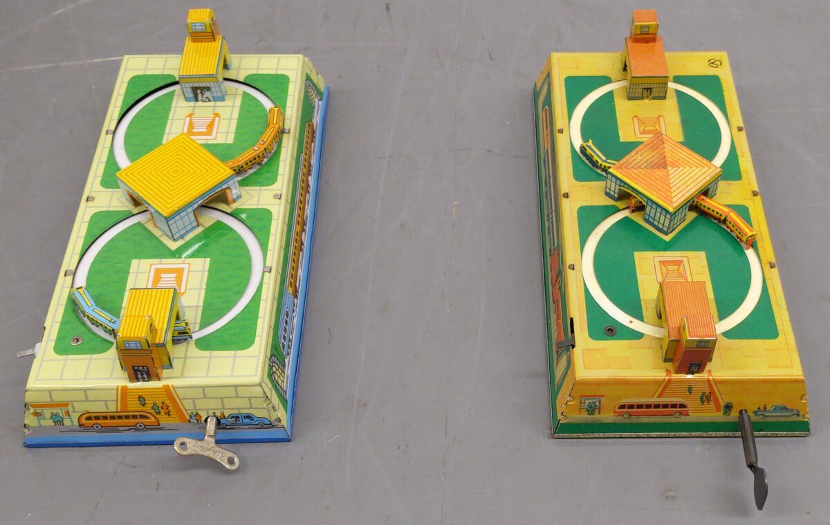 Vintage Tin Wind Up Train Stations; MS279 [2] EX/Box