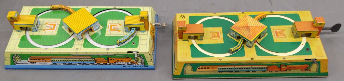 Vintage Tin Wind Up Train Stations; MS279 [2] EX/Box