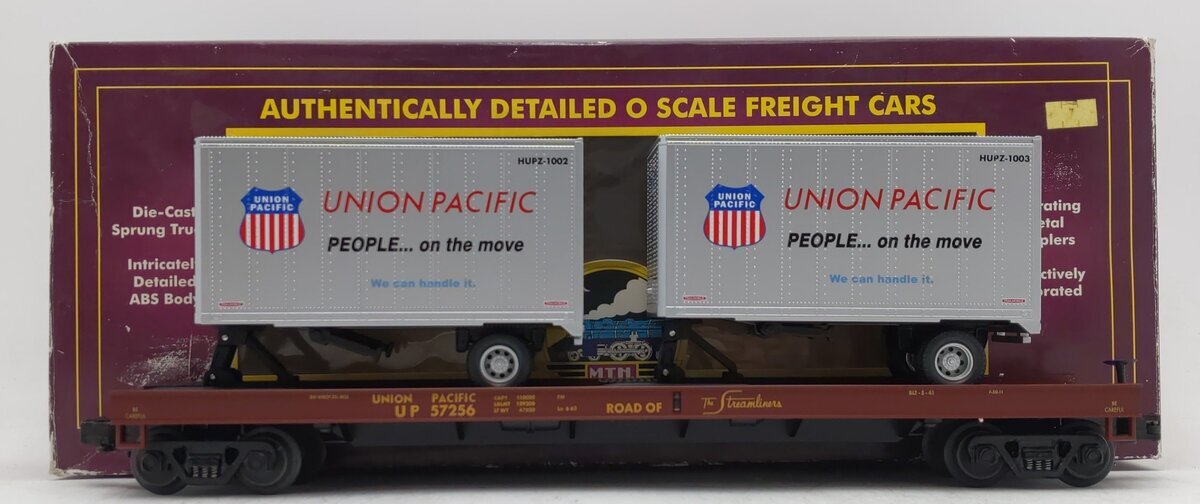 MTH 20-98107 O Gauge Union Pacific Flatcar w/2 Short Trailers #57256 EX/Box