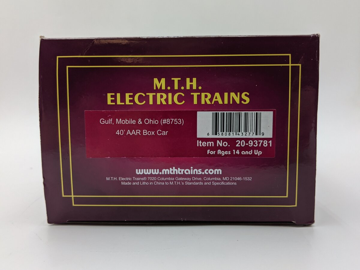 MTH 20-93781 O Gauge Gulf Mobile & Ohio 40' AAR Boxcar #8753 EX/Box