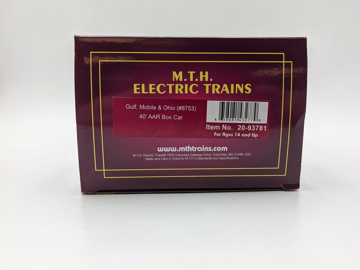 MTH 20-93781 O Gauge Gulf Mobile & Ohio 40' AAR Boxcar #8753 EX/Box