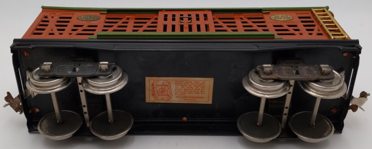 Lionel 213 Vintage Standard Gauge Tera Cotta & Green Cattle Car VG/Box