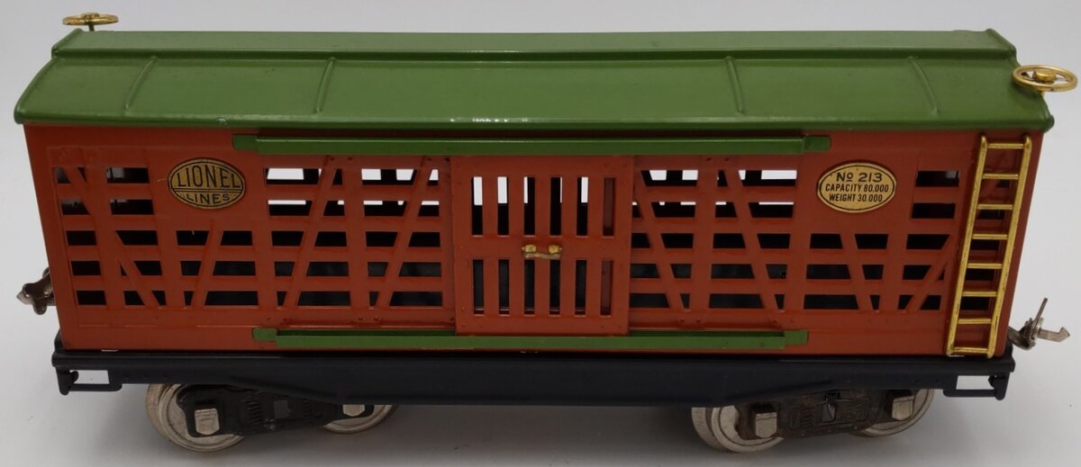 Lionel 213 Vintage Standard Gauge Tera Cotta & Green Cattle Car VG/Box