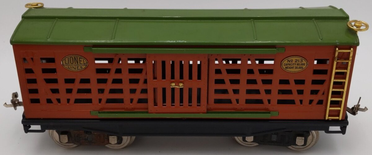 Lionel 213 Vintage Standard Gauge Tera Cotta & Green Cattle Car VG/Box