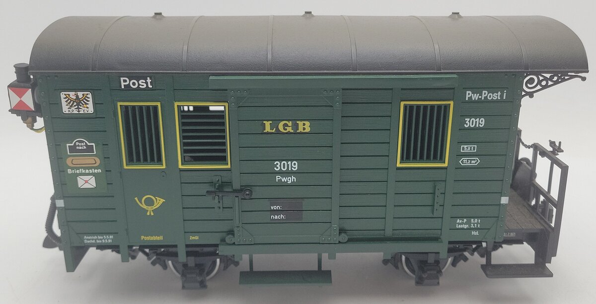 LGB 3019 G Scale Mail Post Car with Lights (Metal Wheels) EX/Box