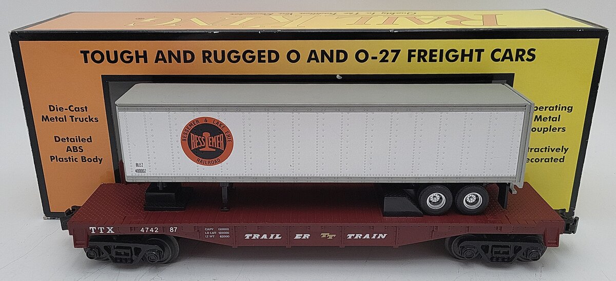 MTH 30-76585 O Bessemer & Lake Erie Flat Car with 40' Trailer Car No. 474287 EX/Box