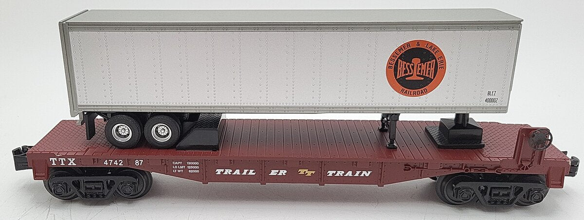 MTH 30-76585 O Bessemer & Lake Erie Flat Car with 40' Trailer Car No. 474287 EX/Box