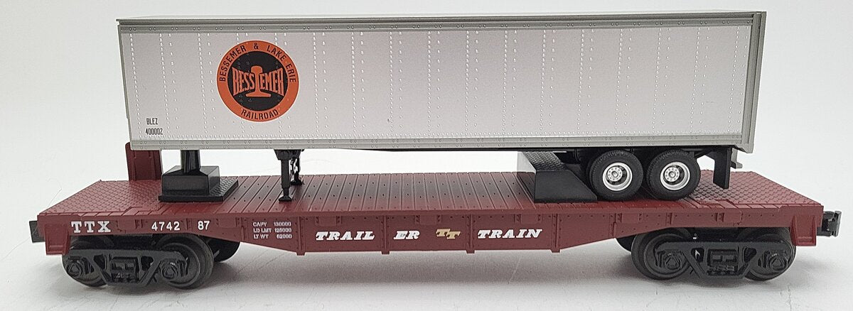 MTH 30-76585 O Bessemer & Lake Erie Flat Car with 40' Trailer Car No. 474287 EX/Box