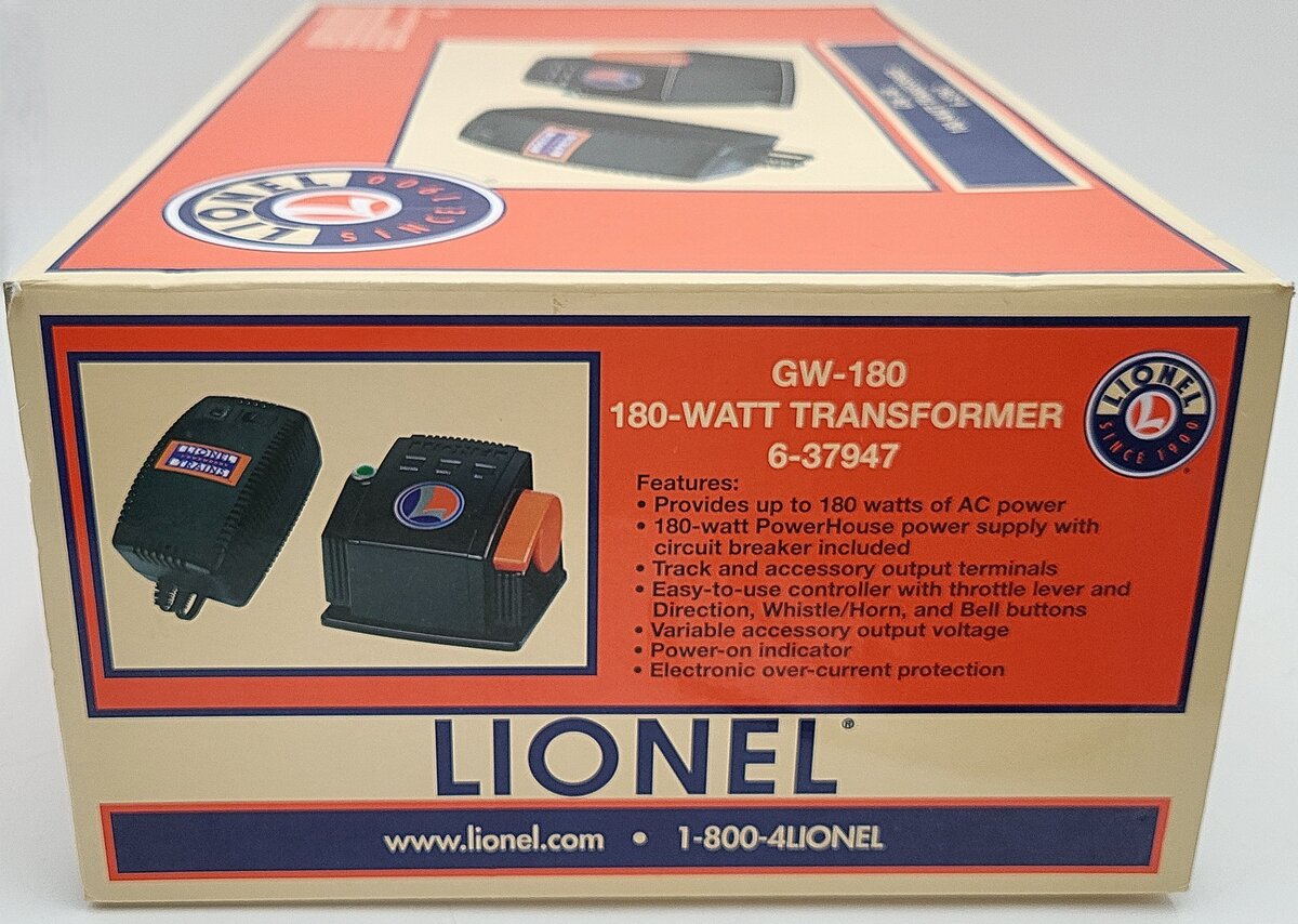 Lionel 6-37947 O Gauge GW-180 180 Watt Transformer EX/Box