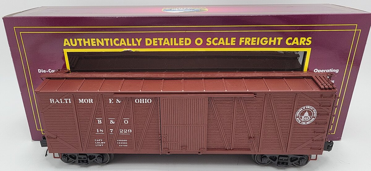 MTH 20-93958 O Baltimore & Ohio 40' Single Sheathed Boxcar #187229 EX/Box