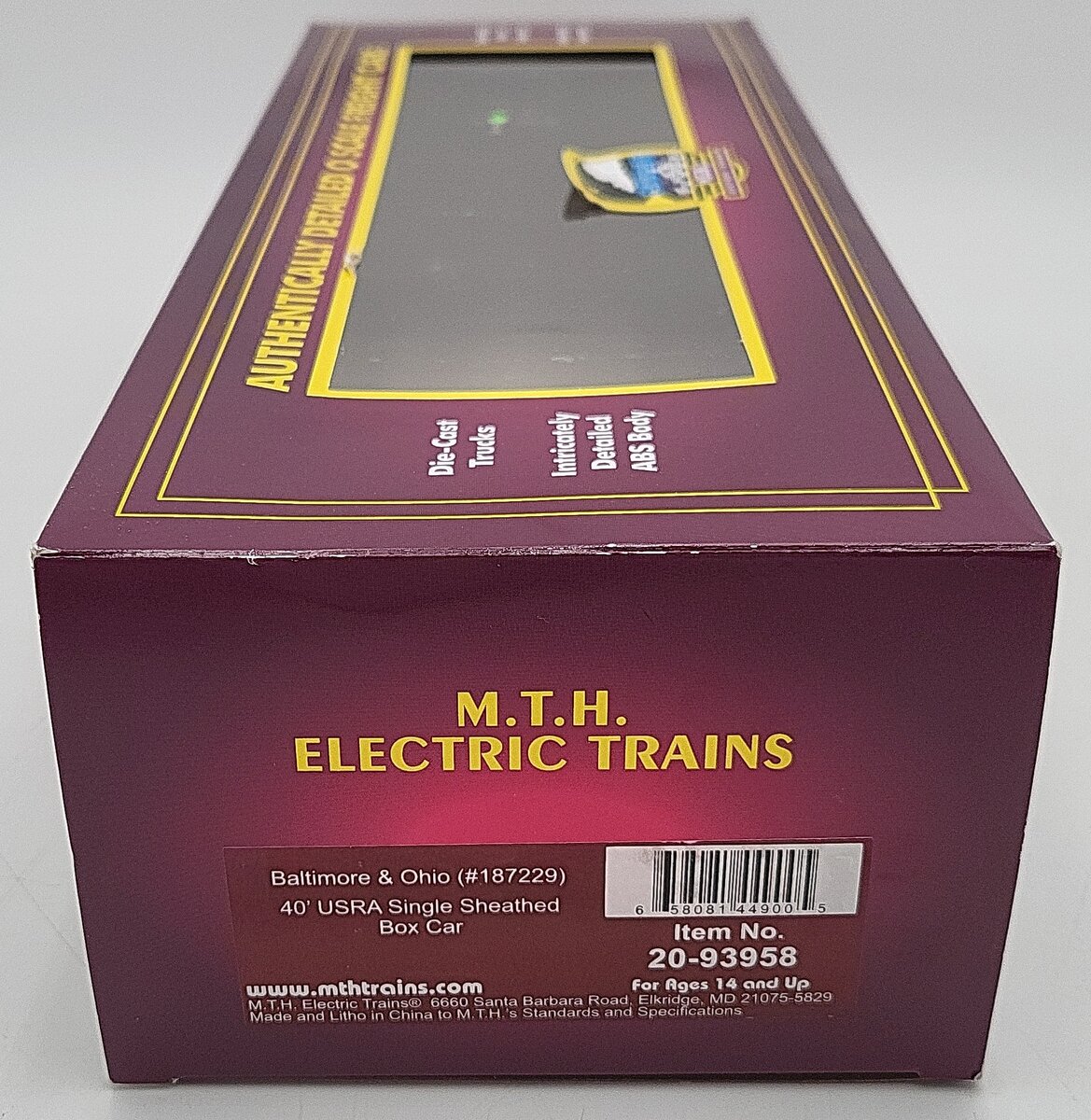 MTH 20-93958 O Baltimore & Ohio 40' Single Sheathed Boxcar #187229 EX/Box