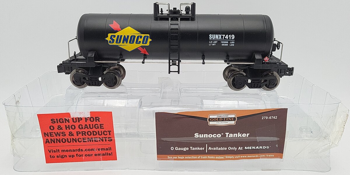 Menards 279-6742 O Gauge Sunoco Tanker Car LN/Box