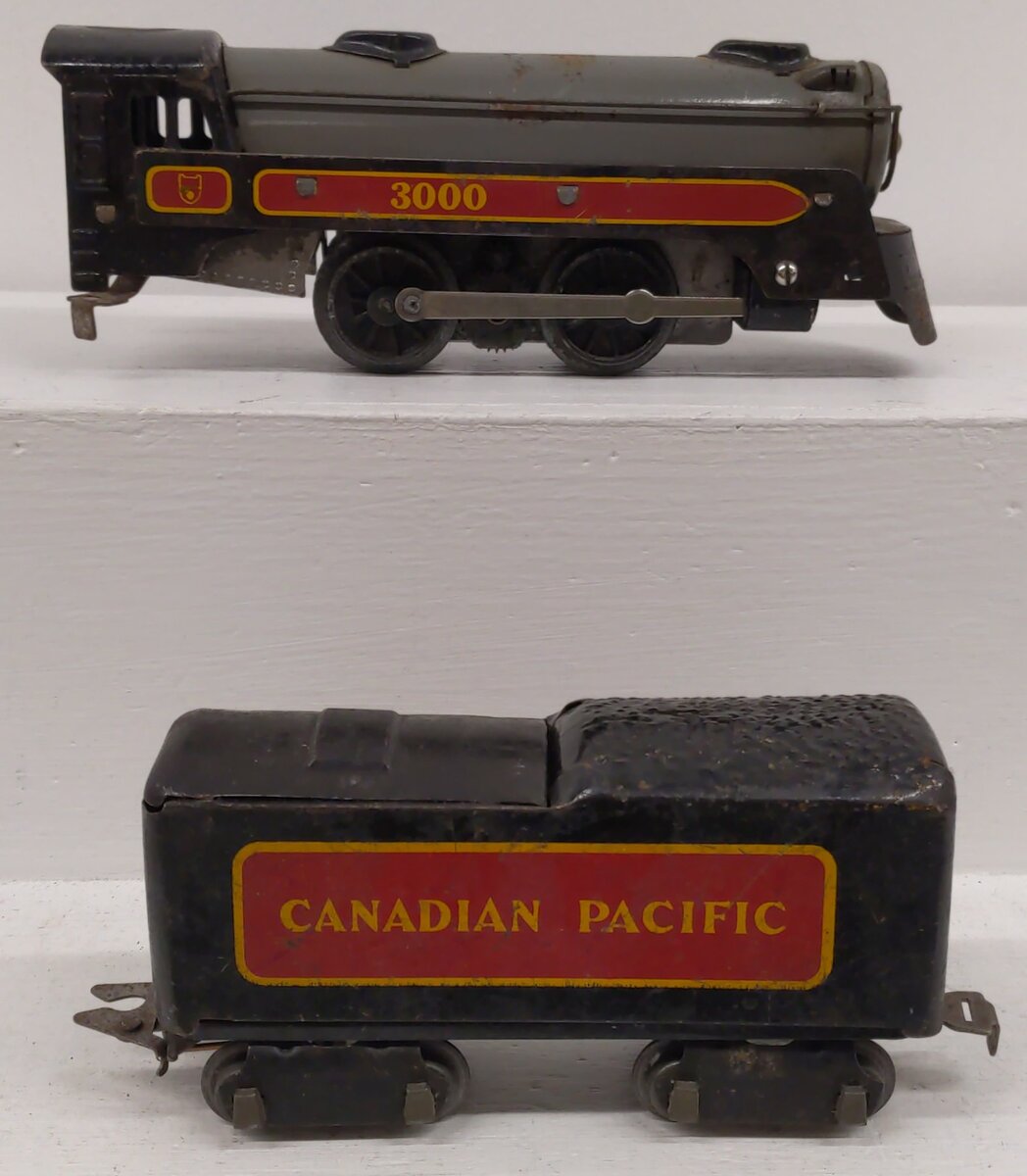 Marx 1937 Vintage O Canadian Pacific 3000 0-4-0 Steam Locomotive & Tender VG