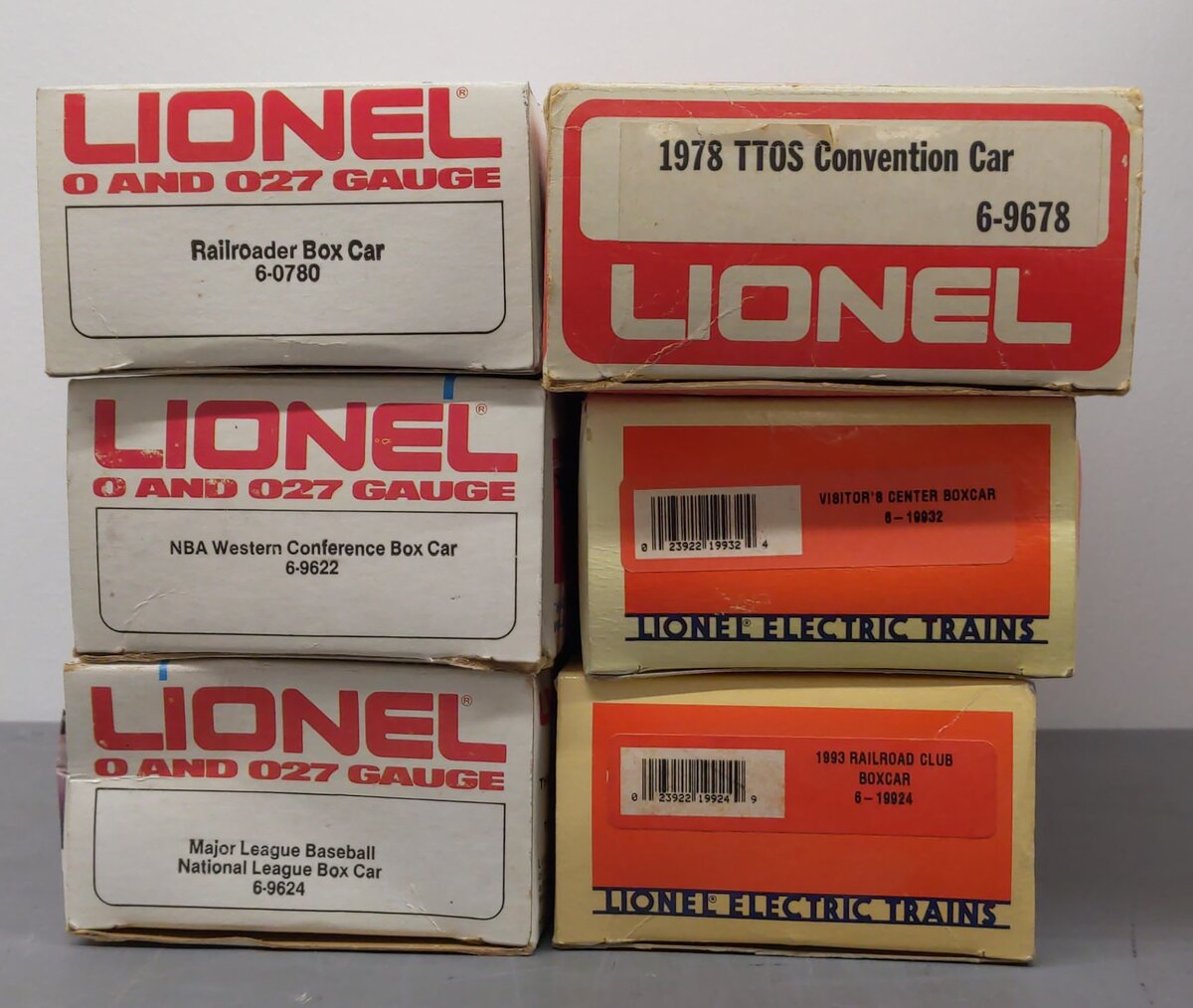 Lionel O Gauge Boxcars #9622, #9624, #0780, #19924, #19932, #9678 [6] EX/Box
