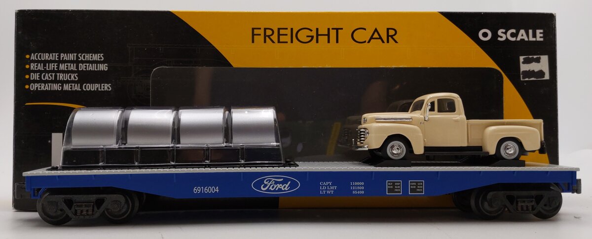 K-Line K691-6004 O Ford Flatcar w/Pickup & Coil Load & DC Ford Pickup #6916004 LN/Box