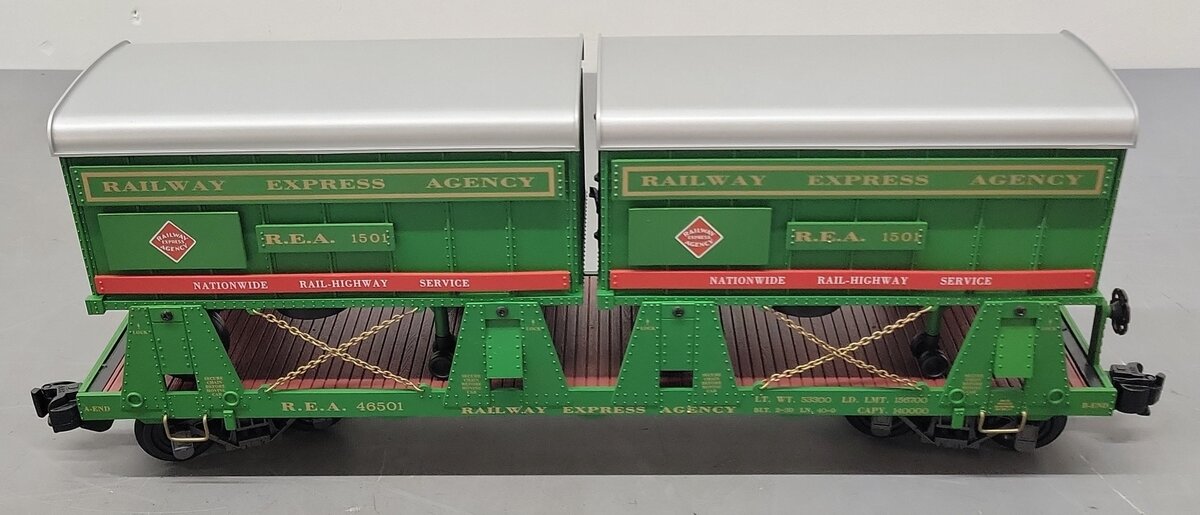 REA REA-46501 G Scale Piggyback Flat Car w/2 Trailers EX/Box