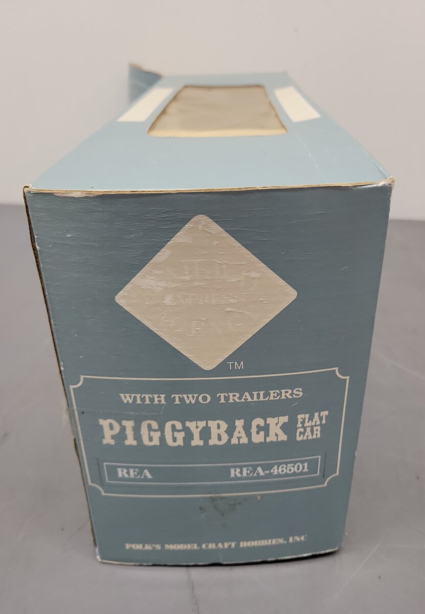 REA REA-46501 G Scale Piggyback Flat Car w/2 Trailers EX/Box